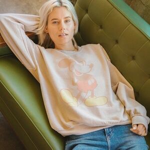 NWT JUNK FOOD Disney Mickey Mouse Vintage Inspired Faded Oversized Sweatshirt XL